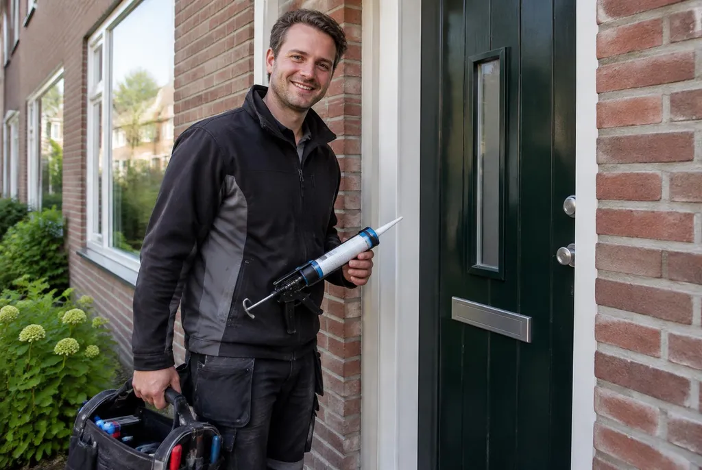Vakman van Kitbedrijf Doornspijk bij de voordeur van een woning